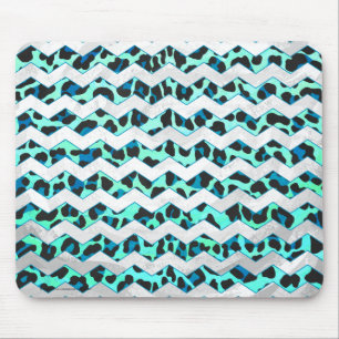 Leopard Black and Teal Print マウスパッド