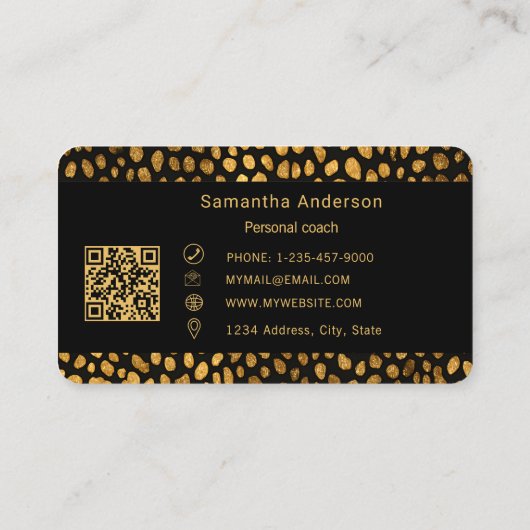 Leopard Black Gold Print QR Code luxury 名刺 (裏面)