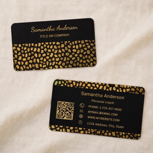 Leopard Black Gold Print QR Code luxury 名刺