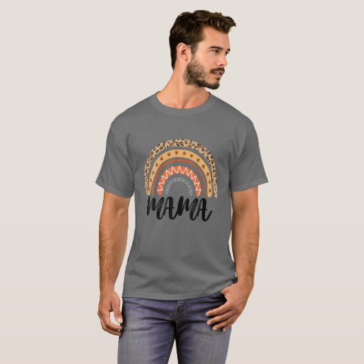 Leopard Boho Rainbow Mama Mother's Day Tシャツ (正面フル)