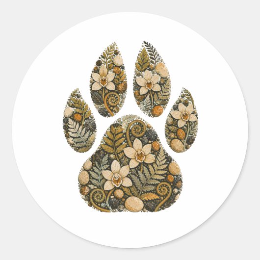 Leopard Botanical Footprint Nature Sticker ラウンドシール (正面)