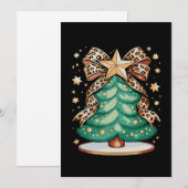 Leopard Bow Christmas Tree Glam Holiday Xmas シーズンカード (正面/裏面)