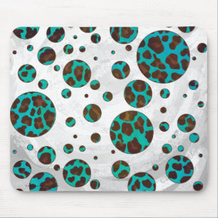 Leopard Brown and Teal PrintPolka Dots マウスパッド