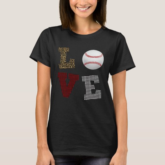 Leopard Buffalo Plaid Baseball Player Valentine s  Tシャツ (正面)