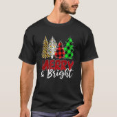 Leopard Buffalo Plaid Merry And Bright Christmas T Tシャツ (正面)