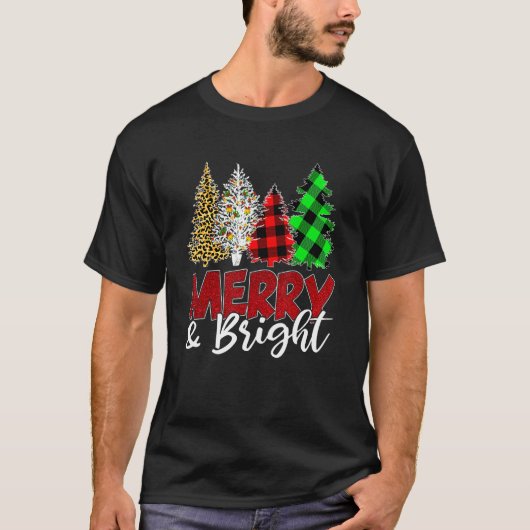 Leopard Buffalo Plaid Merry And Bright Christmas T Tシャツ (正面)