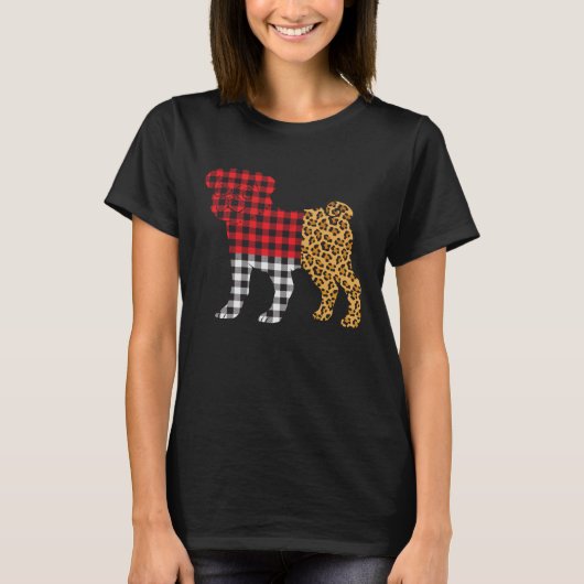 Leopard Buffalo Plaid Pug Dog  Valentine s day Tシャツ (正面)