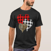 Leopard Buffalo Red Black Plaid Heart Funny Valent Tシャツ (正面)