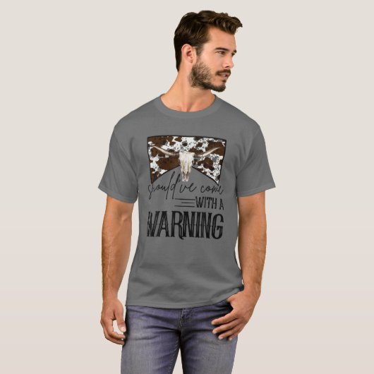Leopard Bull Skull Came With Warning Western Count Tシャツ (正面フル)