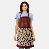 Leopard Burgundy Striped Modern Dog Mom Paw Apron エプロン (着用した状態)