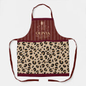 Leopard Burgundy Striped Modern Dog Mom Paw Apron エプロン (正面)