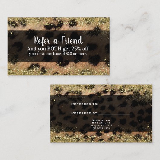 Leopard Cheetah金ゴールドグリッターフレンド参照 紹介カード (正面/裏面)