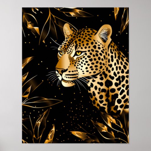 Leopard Cheetah Animal Black Gold  ポスター (正面)