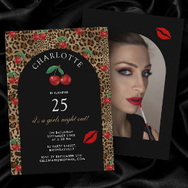Leopard Cheetah Animal Print Cherry Birthday Photo 招待状
