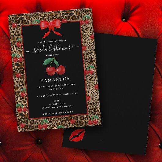 Leopard Cheetah Animal Print Cherry Bridal Shower 招待状