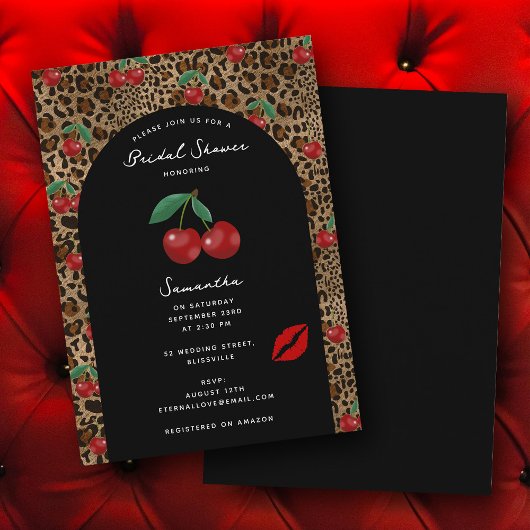 Leopard Cheetah Animal Print Cherry Bridal Shower 招待状