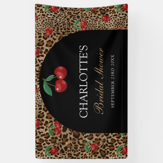 Leopard Cheetah Animal Print Cherry Bridal Shower 横断幕 (縦)