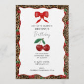 Leopard Cheetah Animal Print Cherry Girl Birthday 招待状 (正面)