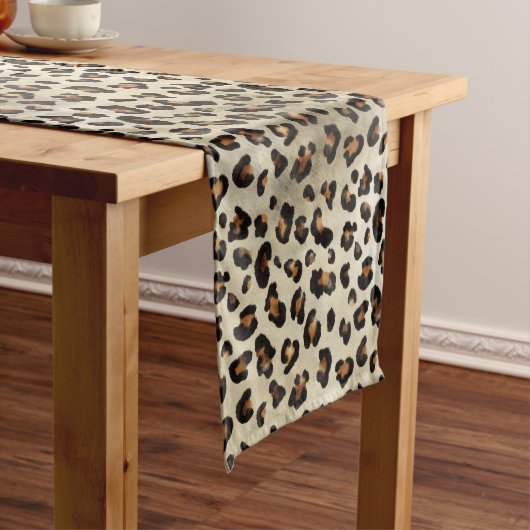 Leopard Cheetah Animal Print Pattern Beige Brown ショートテーブルランナー (インサイチュ)