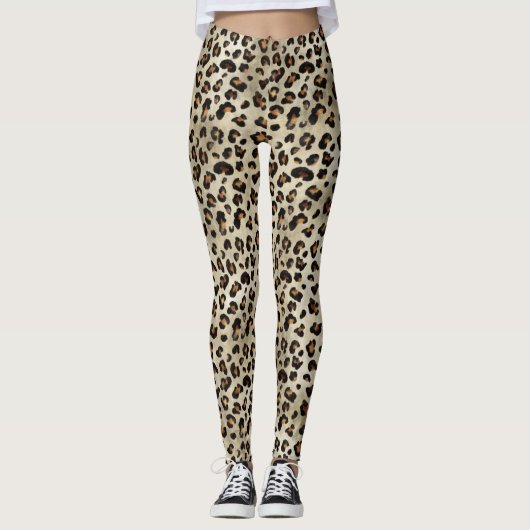 Leopard Cheetah Animal Print Pattern Beige Brown レギンス (正面)