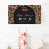 Leopard Cheetah Animal Print Red Cherry Birthday 横断幕 (インサイチュ)