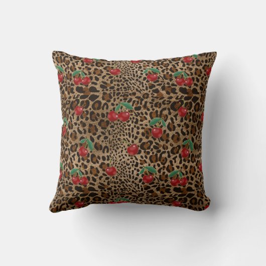 Leopard Cheetah Animal Print Red Cherry Pattern クッション (裏面)