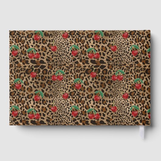 Leopard Cheetah Animal Print Red Cherry Pattern ゲストブック (裏面)