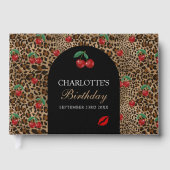 Leopard Cheetah Animal Print Red Cherry Pattern ゲストブック (正面)