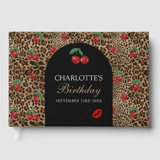 Leopard Cheetah Animal Print Red Cherry Pattern ゲストブック (正面)
