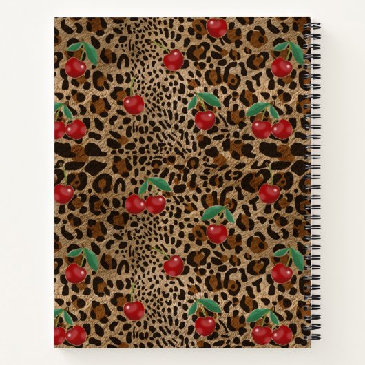Leopard Cheetah Animal Print Red Cherry Pattern ノートブック (裏面)