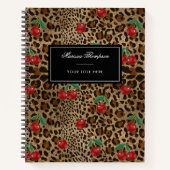 Leopard Cheetah Animal Print Red Cherry Pattern ノートブック (正面)