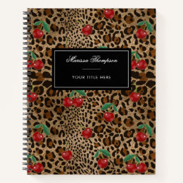 Leopard Cheetah Animal Print Red Cherry Pattern ノートブック