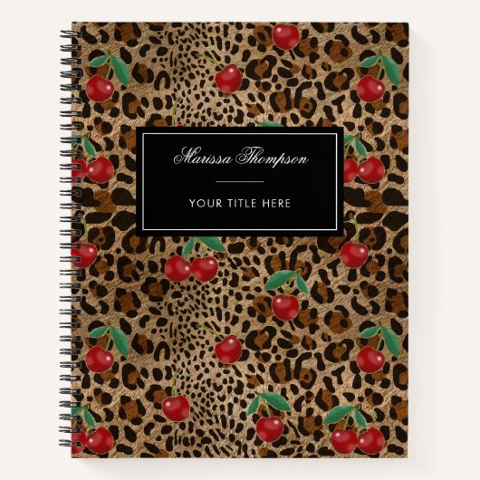 Leopard Cheetah Animal Print Red Cherry Pattern ノートブック (正面)