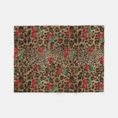 Leopard Cheetah Animal Print Red Cherry Pattern フリースブランケット (正面(横))