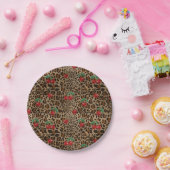 Leopard Cheetah Animal Print Red Cherry Pattern ペーパープレート (パーティー)