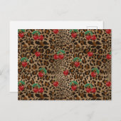 Leopard Cheetah Animal Print Red Cherry Pattern ポストカード (正面/裏面)
