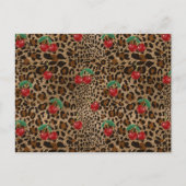 Leopard Cheetah Animal Print Red Cherry Pattern ポストカード (正面)