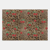 Leopard Cheetah Animal Print Red Cherry Pattern ラッピングペーパーシート (正面2)