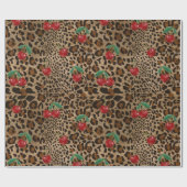 Leopard Cheetah Animal Print Red Cherry Pattern ラッピングペーパー (フラット)