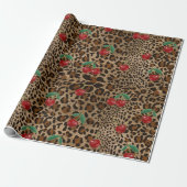 Leopard Cheetah Animal Print Red Cherry Pattern ラッピングペーパー (アンロールド)