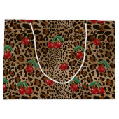 Leopard Cheetah Animal Print Red Cherry Pattern ラージペーパーバッグ (裏面)