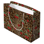 Leopard Cheetah Animal Print Red Cherry Pattern ラージペーパーバッグ (裏面アングル)
