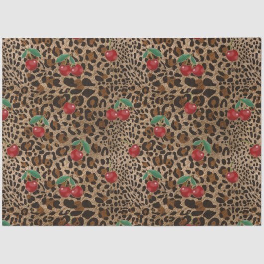 Leopard Cheetah Animal Print Red Cherry Pattern 薄葉紙 (正面)