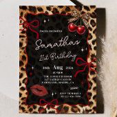 Leopard Cheetah Cherries Birthday Invitation 招待状