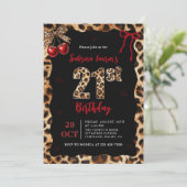 Leopard Cheetah Cherry 21st Birthday Invitation 招待状 (スタンド正面)
