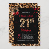 Leopard Cheetah Cherry 21st Birthday Invitation 招待状 (正面/裏面)