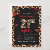 Leopard Cheetah Cherry 21st Birthday Invitation 招待状 (正面)