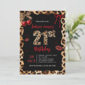 Leopard Cheetah Cherry 21st Birthday Invitation 招待状 (スタンド正面)
