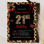 Leopard Cheetah Cherry 21st Birthday Invitation 招待状