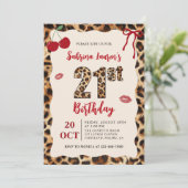Leopard Cheetah Cherry Birthday 招待状 (スタンド正面)